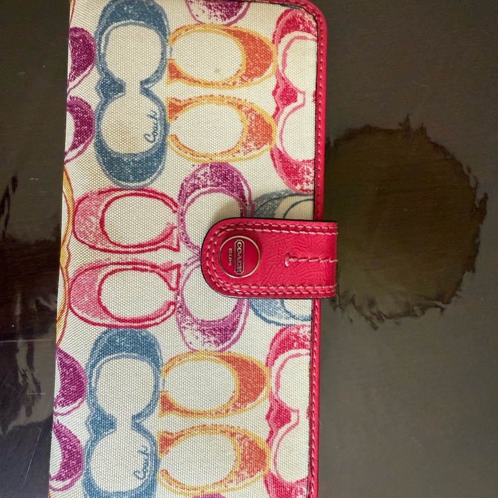 Vintage Coach Multicolor Wallet with Red Trim